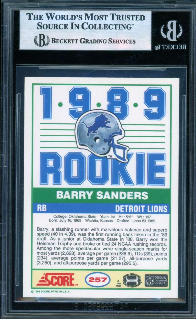 Barry Sanders Rookie Card 1989 Score #257 BGS 9 Image 2