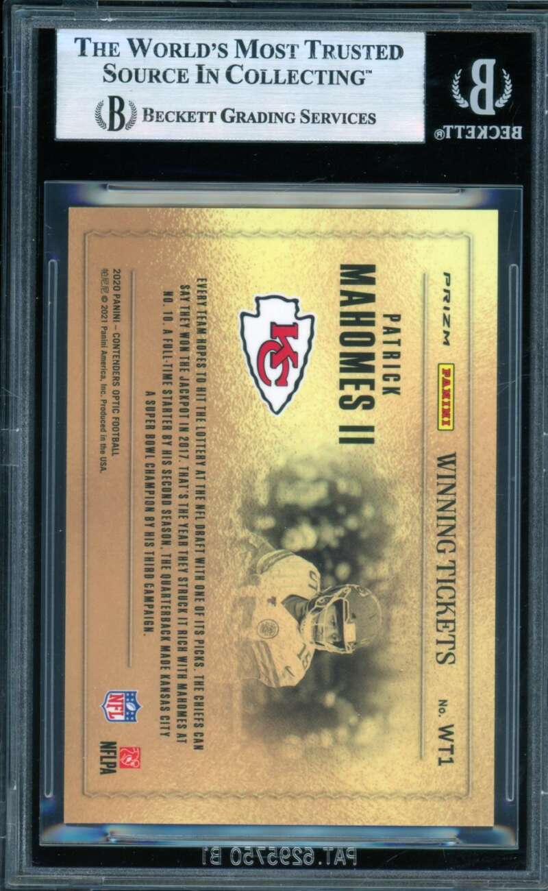 Patrick Mahomes II 2020 Panini Contenders Optic Winning Tickets (pop 1) #1 BGS 9 Image 2
