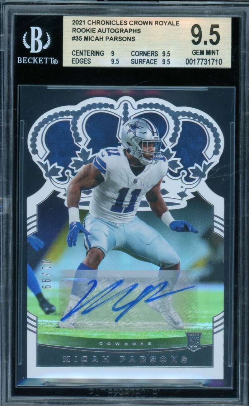 Micah Parsons Rookie 2021-22 Crown Royale Autographs (1/99) (pop 1) #35 BGS 9.5 Image 1