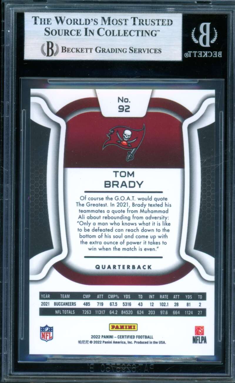 Tom Brady Card 2022 Certified Mirror Pink (pop 1) #92 BGS 9 Image 2