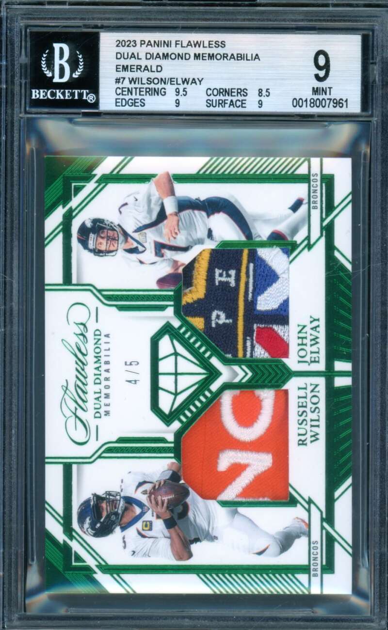 John Elway/Russell Wilson 2023 Flawless Dual Diamond Mem Emerald (4/5) #7 BGS 9 Image 1
