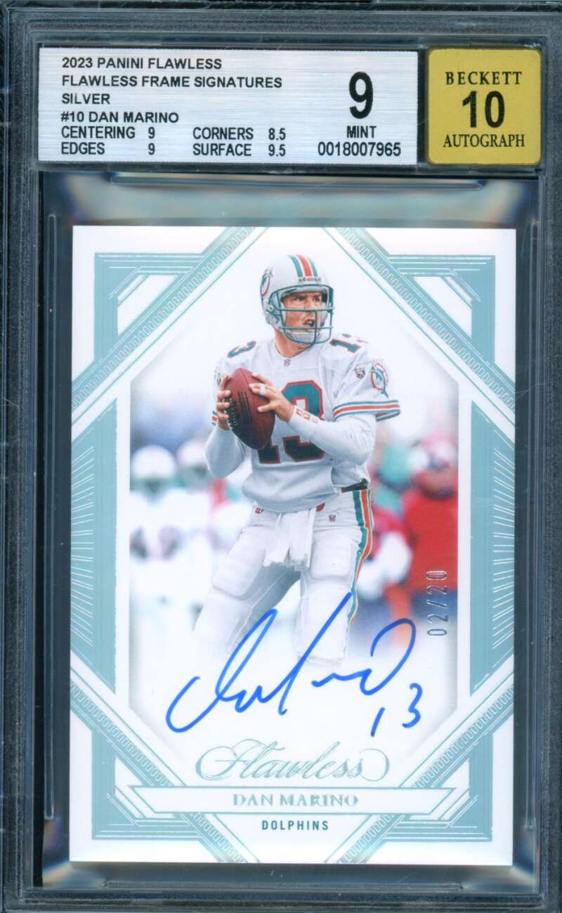 Dan Marino Card 2023 Panini Flawless Frame Signatures Silver (2/20) #10 BGS 9 Image 1