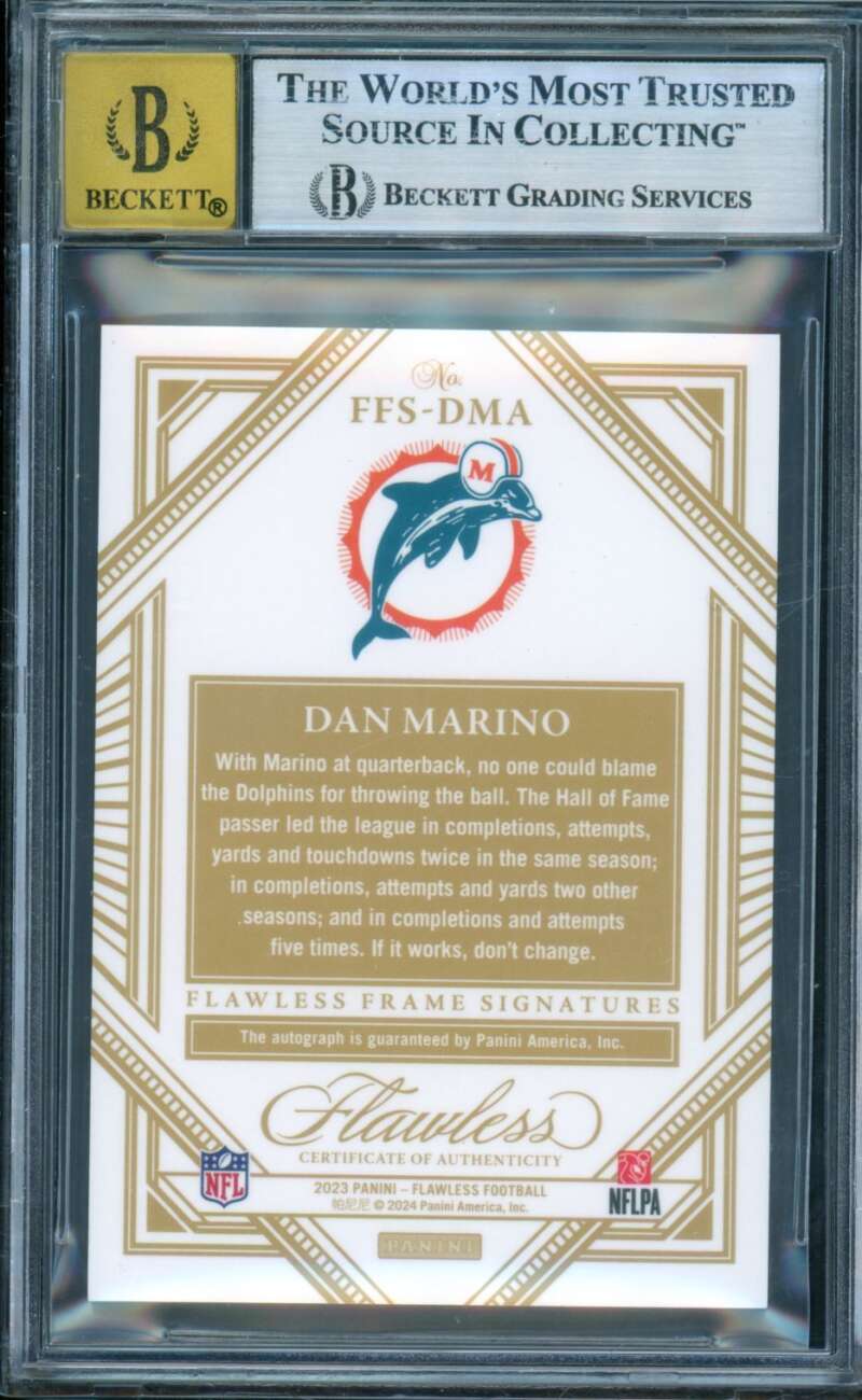 Dan Marino Card 2023 Panini Flawless Frame Signatures Silver (2/20) #10 BGS 9 Image 2