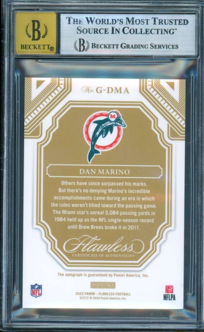 Dan Marino Card 2023 Panini Flawless Great Autographs Emerald (2/5) #15 BGS 8.5 Image 2