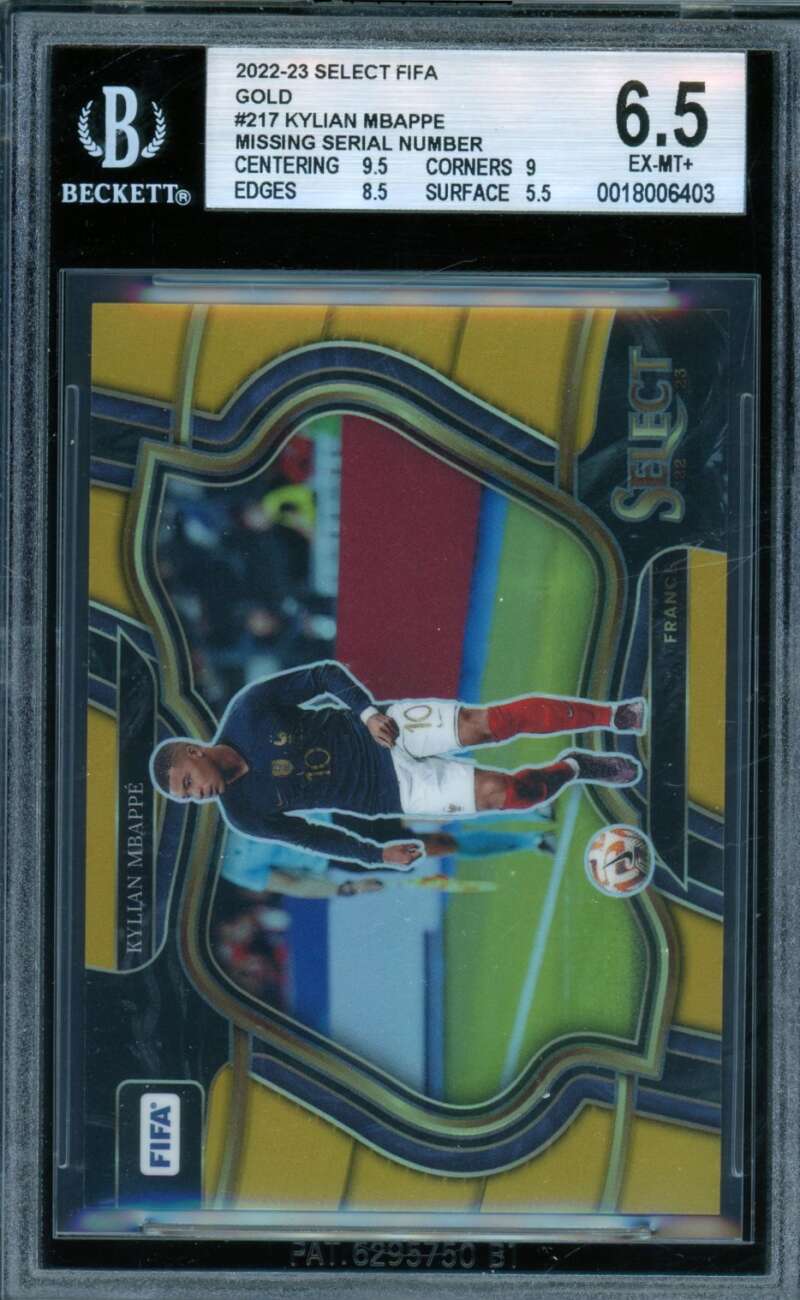 Kylian Mbappe Card 2022-23 Select FIFA Gold Missing Serial Number) #217 BGS 6.5 Image 1