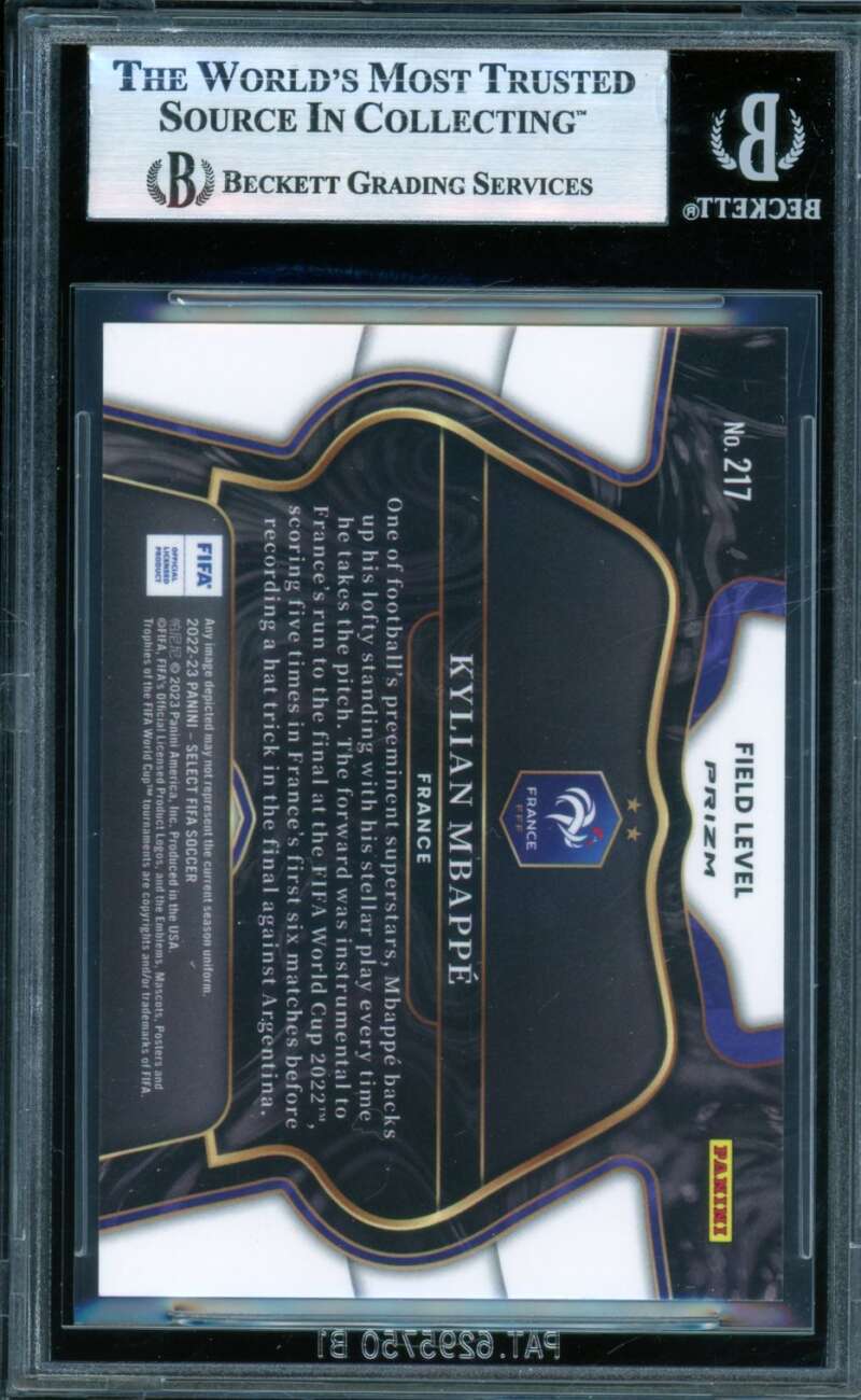 Kylian Mbappe Card 2022-23 Select FIFA Gold Missing Serial Number) #217 BGS 6.5 Image 2