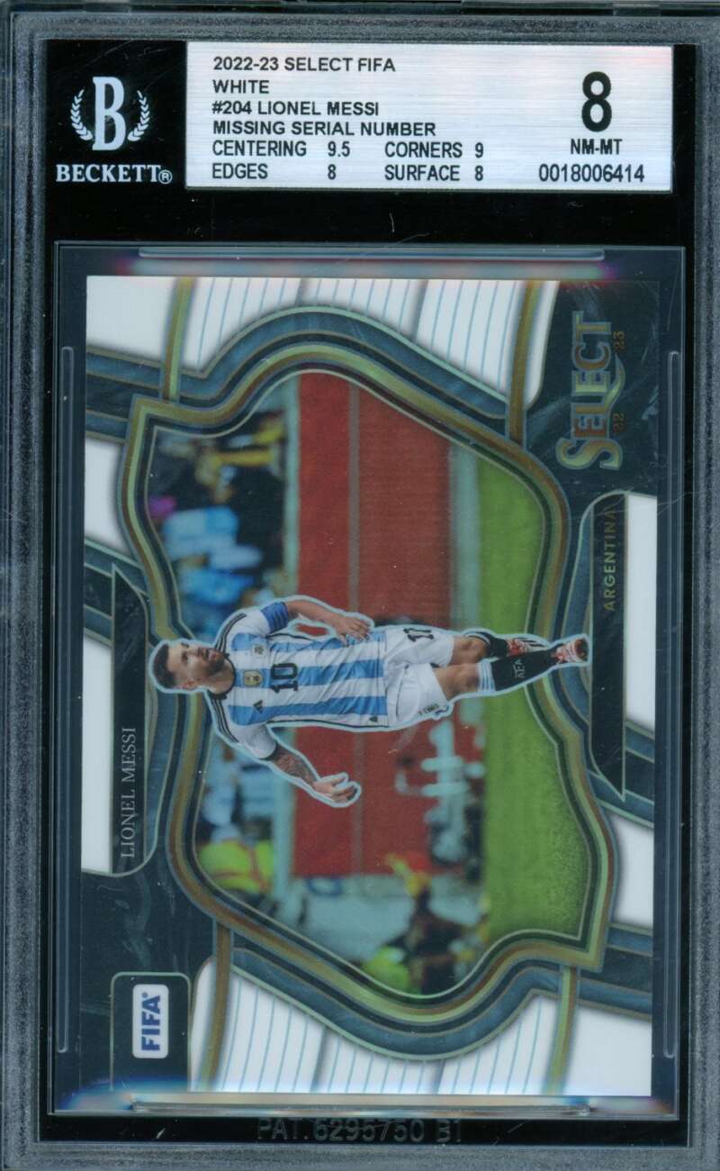 Lionel Messi Card 2022-23 Select FIFA White #204 (Missing Serial Number) BGS 8 Image 1