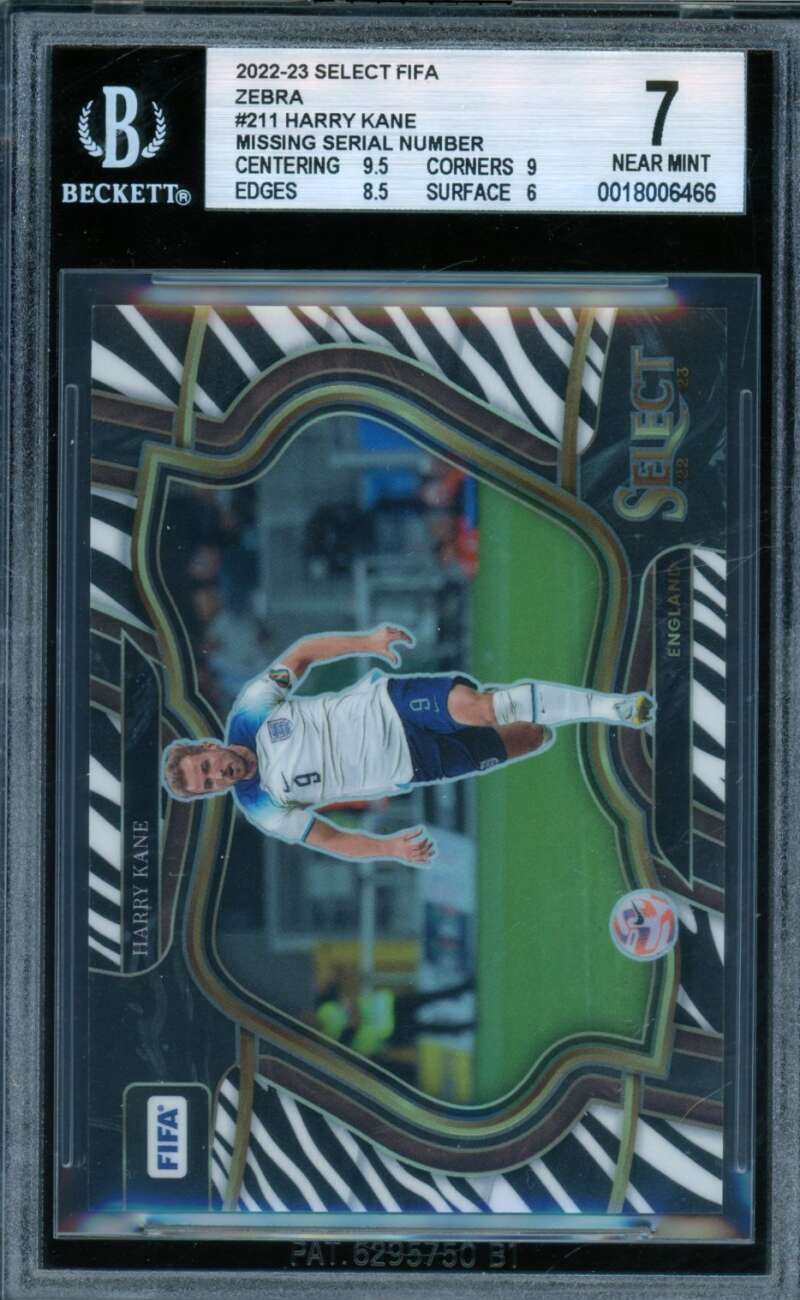 Harry Kane Card 2022-23 Select FIFA Zebra (Missing Serial Number) #211 BGS 7 Image 1
