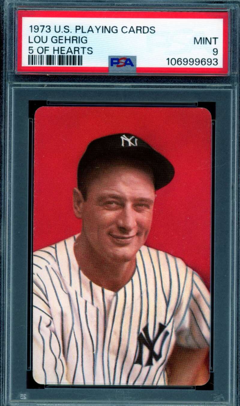 Lou Gehrig Card 1973 U.S. Playing Cards Five Of Hearts #nno PSA 9 Image 1