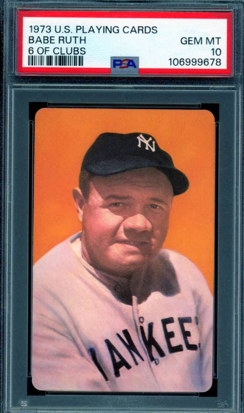 Babe Ruth Card 1973 U.S. Playing Cards Six Of Clubs #nno PSA 10 Image 1