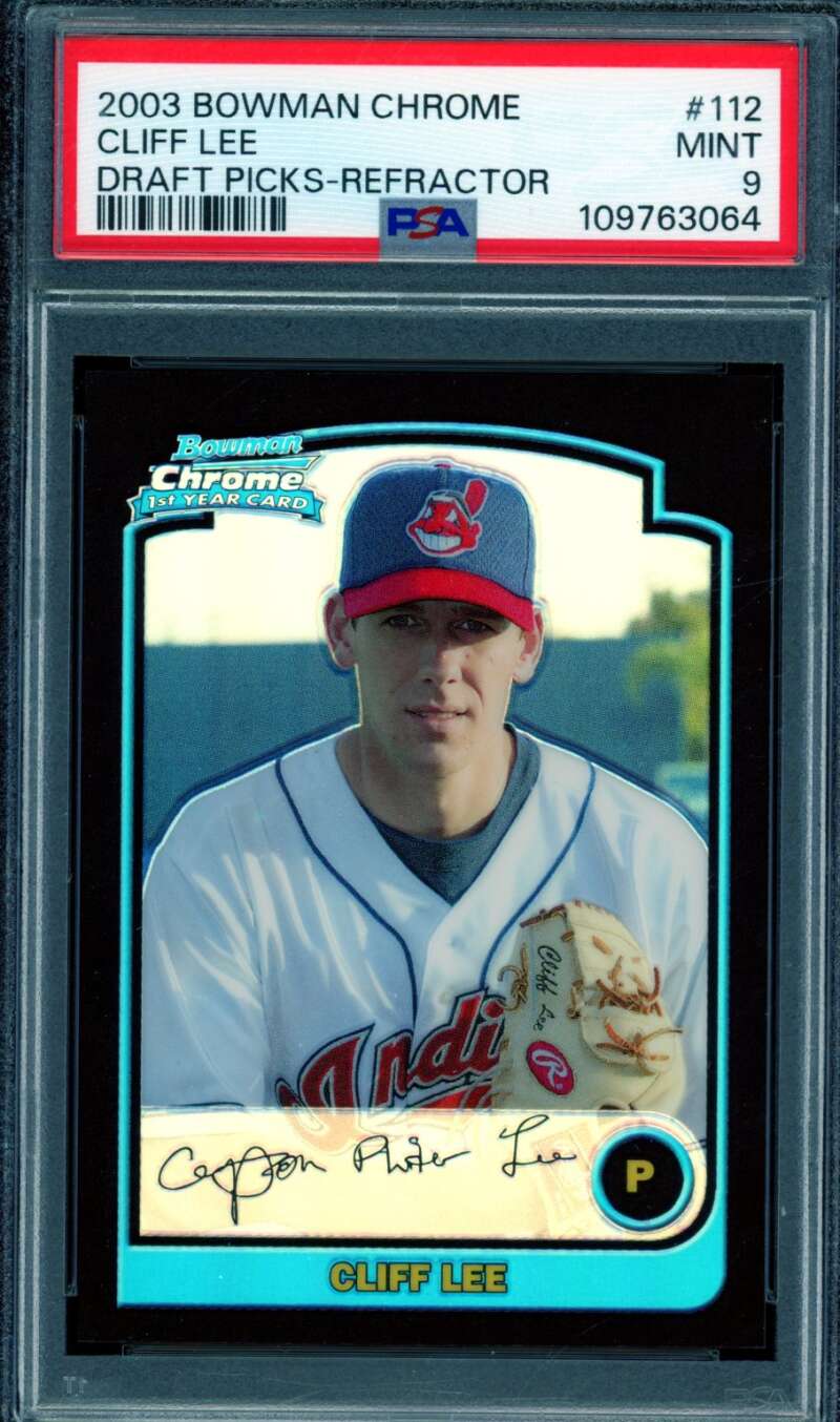Cliff Lee Card 2003 Bowman Chrome Refractor (pop 10) #112 PSA 9 Image 1