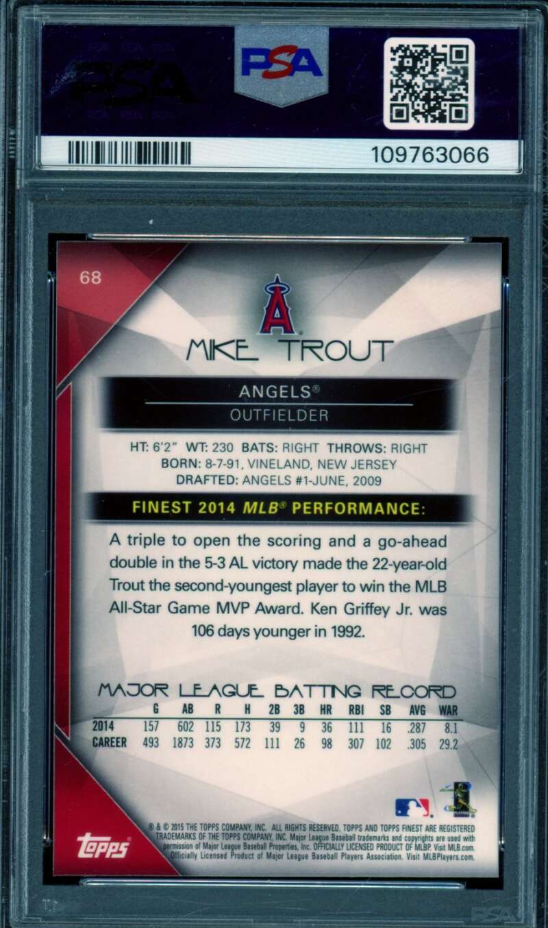 Mike Trout Card 2015 Finest #68 PSA 9 Image 2