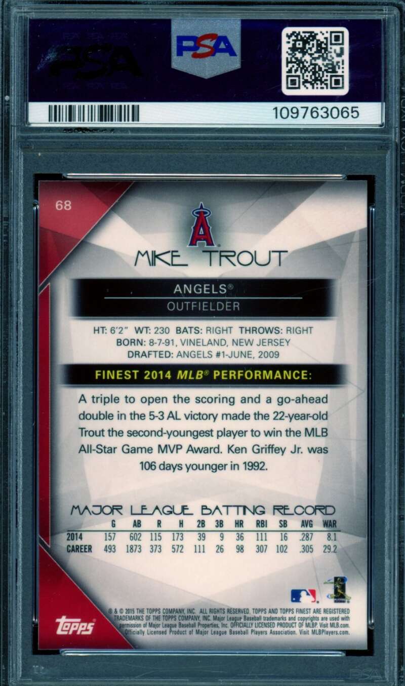 Mike Trout Card 2015 Finest #68 PSA 10 Image 2