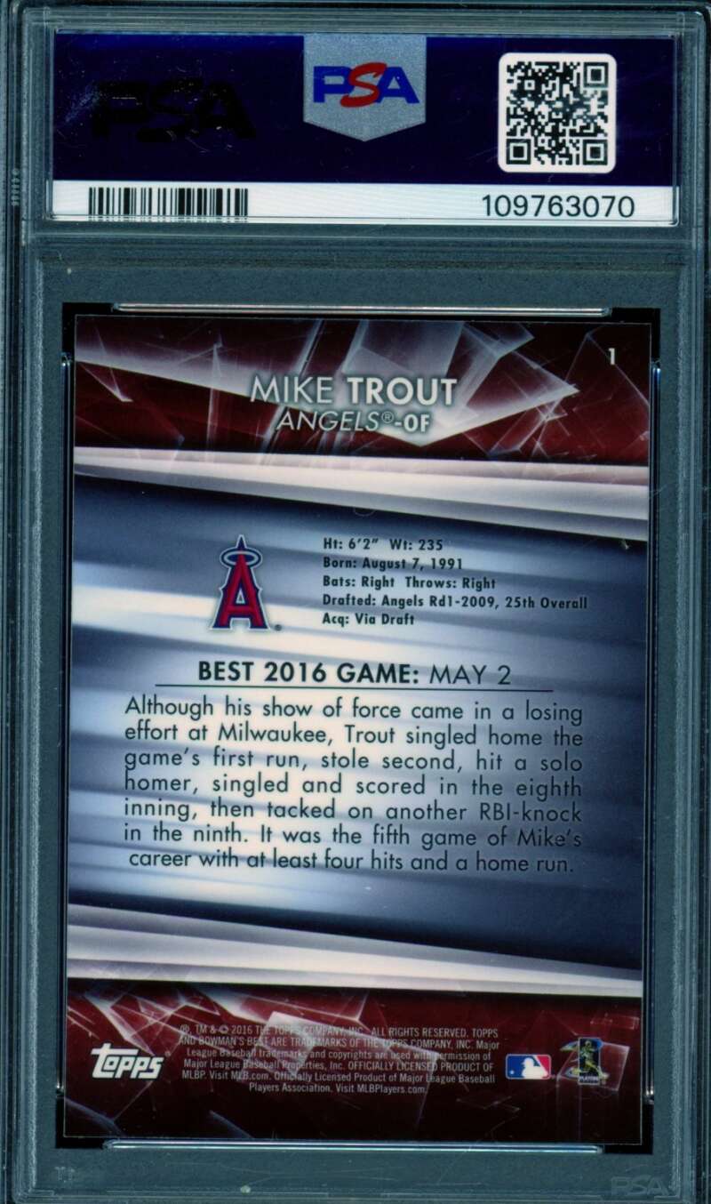 Mike Trout Card 2016 Bowman's Best #1 PSA 9 Image 2