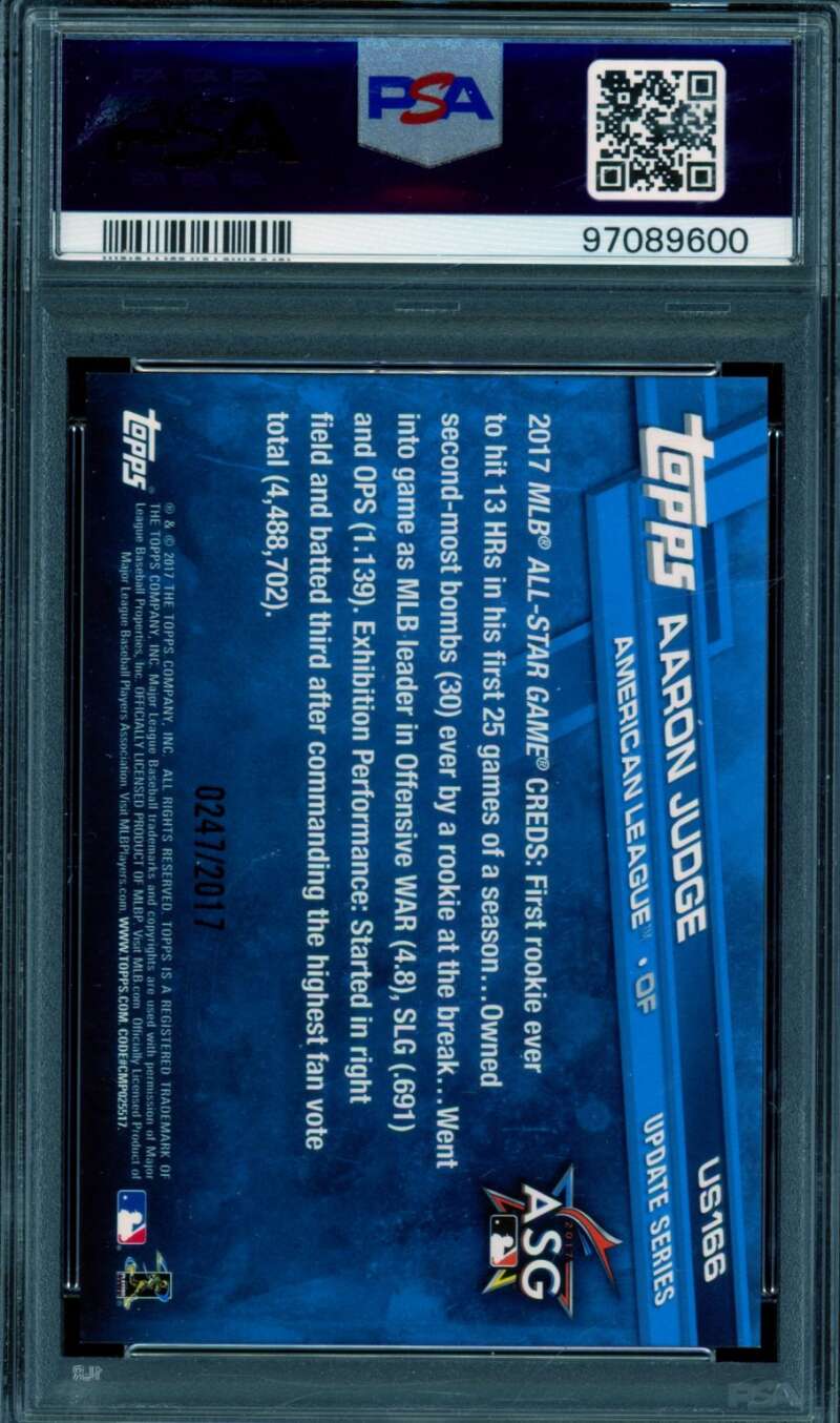 Aaron Judge Rookie Card 2017 Topps Update Gold #US166 PSA 9 Image 2