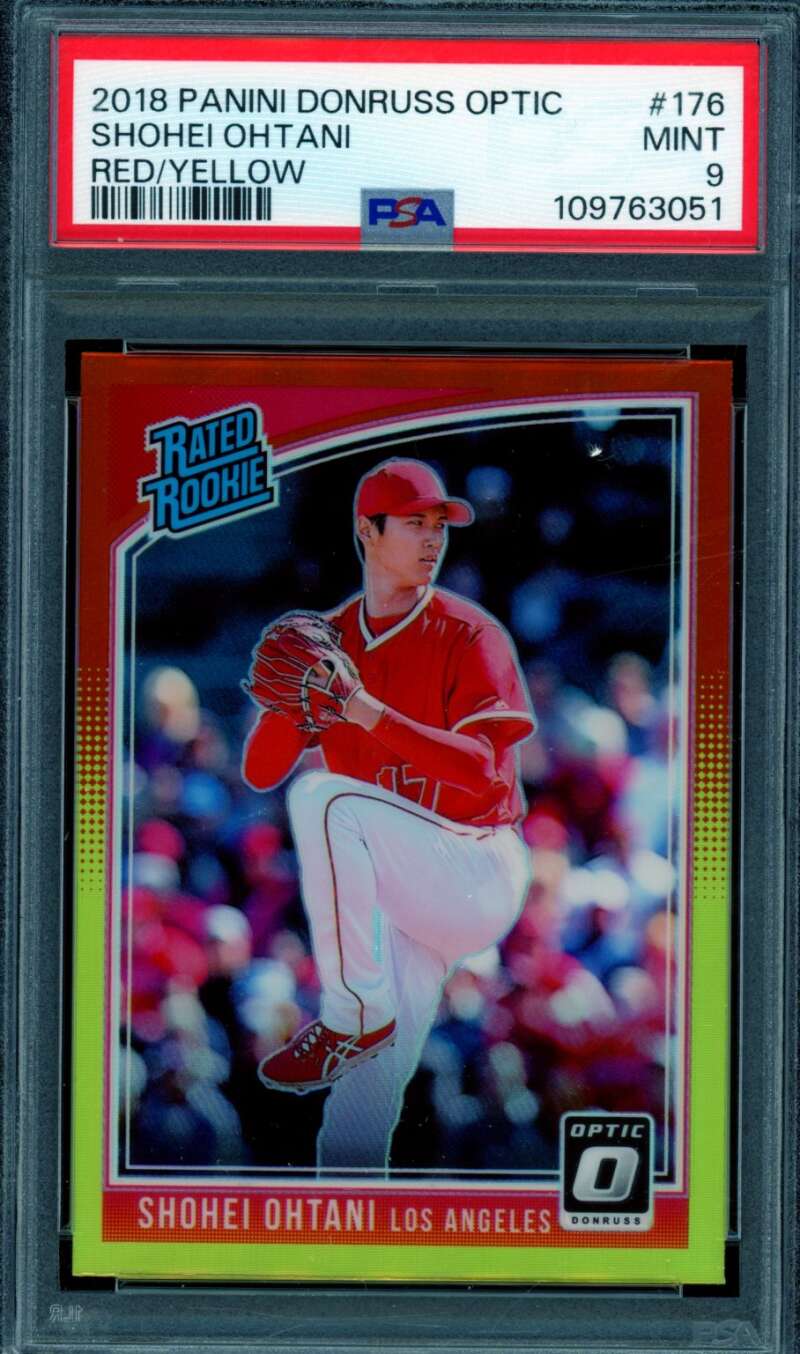 Shohei Ohtani Rookie Card 2018 Panini Donruss Optic Red/Yellow #176 PSA 9 Image 1