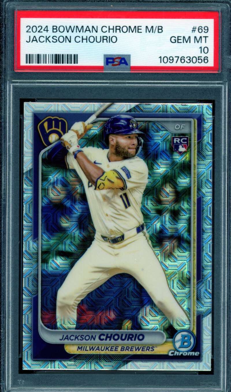 Jackson Chourio Rookie Card 2024 Bowman Chrome M/B #69 PSA 10 Image 1