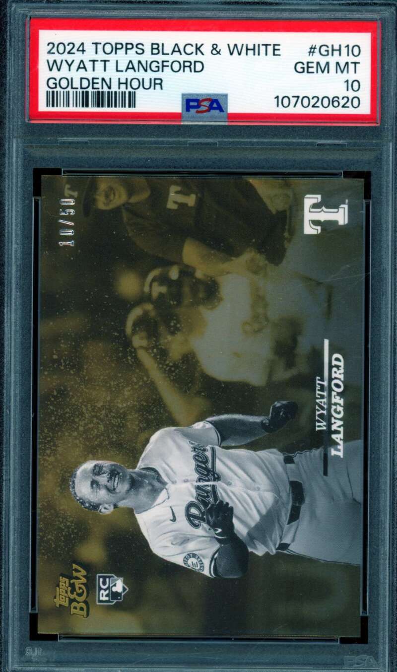 Wyatt Langford Rookie 2024 Topps Black White Golden Hour (10/50) #GH10 PSA 10 Image 1