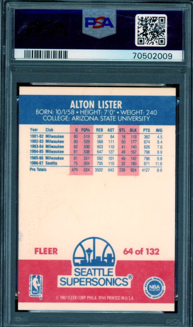 Alton Lister Card 1987-88 Fleer #64 PSA 4 Image 2