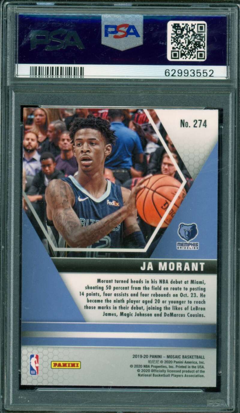 Ja Morant Rookie Card 2019-20 Panini Mosaic #274 PSA 9 Image 2