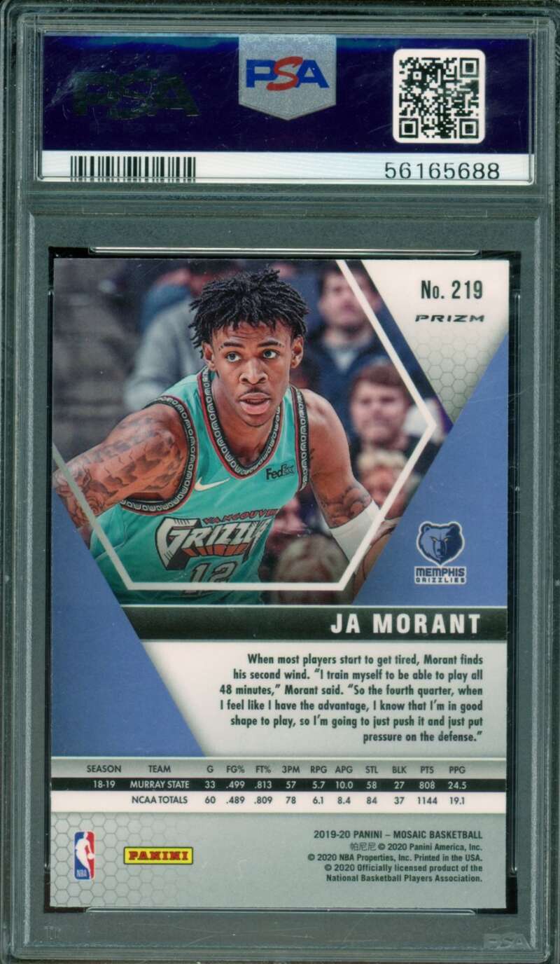 Ja Morant Rookie Card 2019-20 Panini Mosaic #219 PSA 9 Image 2