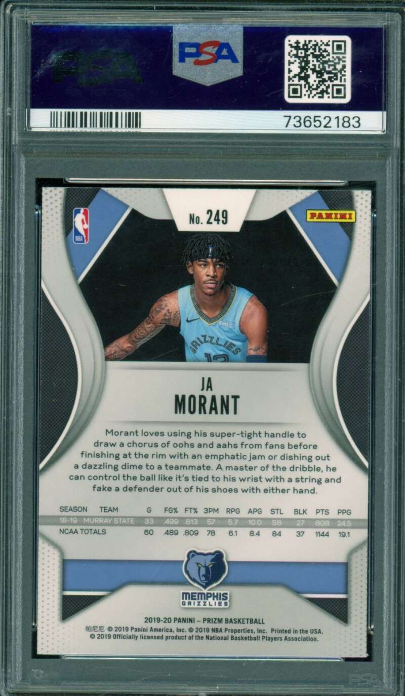 Ja Morant Rookie Card 2019-20 Panini Prizm #249 PSA 10 Image 2