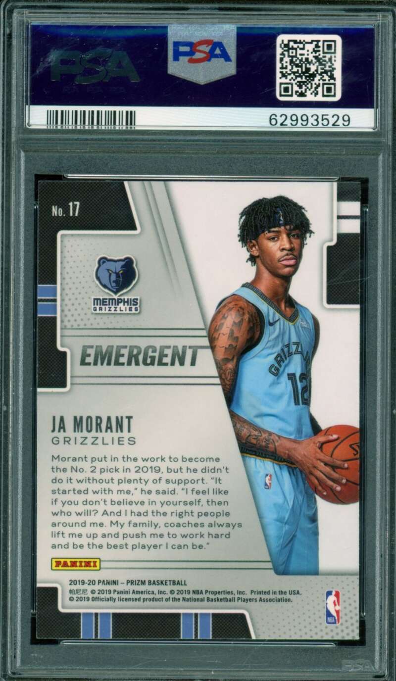 Ja Morant Rookie Card 2019-20 Panini Prizm Emergent #17 PSA 9 Image 2
