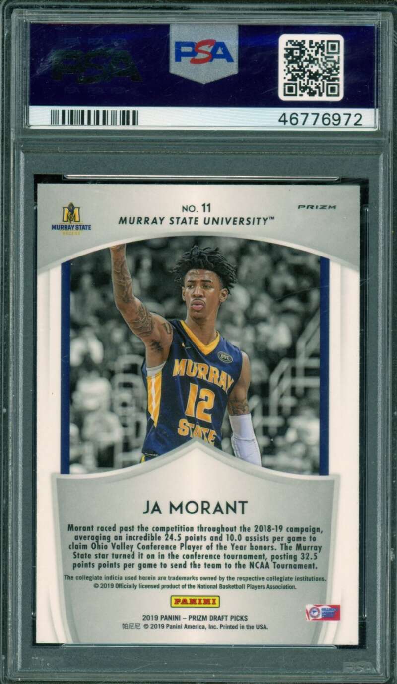 Ja Morant Rookie Card 2019-20 Panini Prizm DP Pink Pulsar #11 PSA 10 Image 2