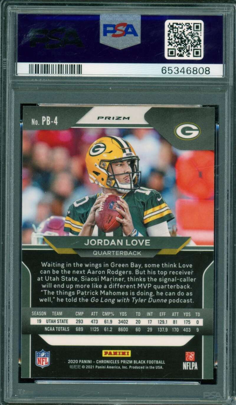 Jordan Love Rookie Card 2020 Panini Chronicles Prizm Black Silver #Pb4 PSA 9 Image 2