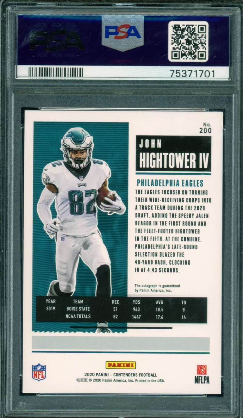 John Hightower IV Card 2020 Panini Contenders Autograph Championship #200 PSA 10 Image 2