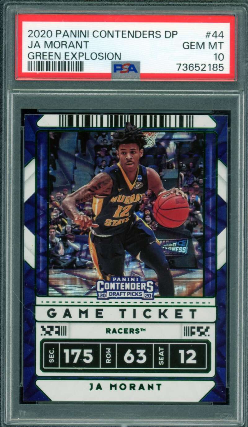 Ja Morant Card 2020-21 Panini Contenders DP Green Explosion (pop 10) #44 PSA 10 Image 1