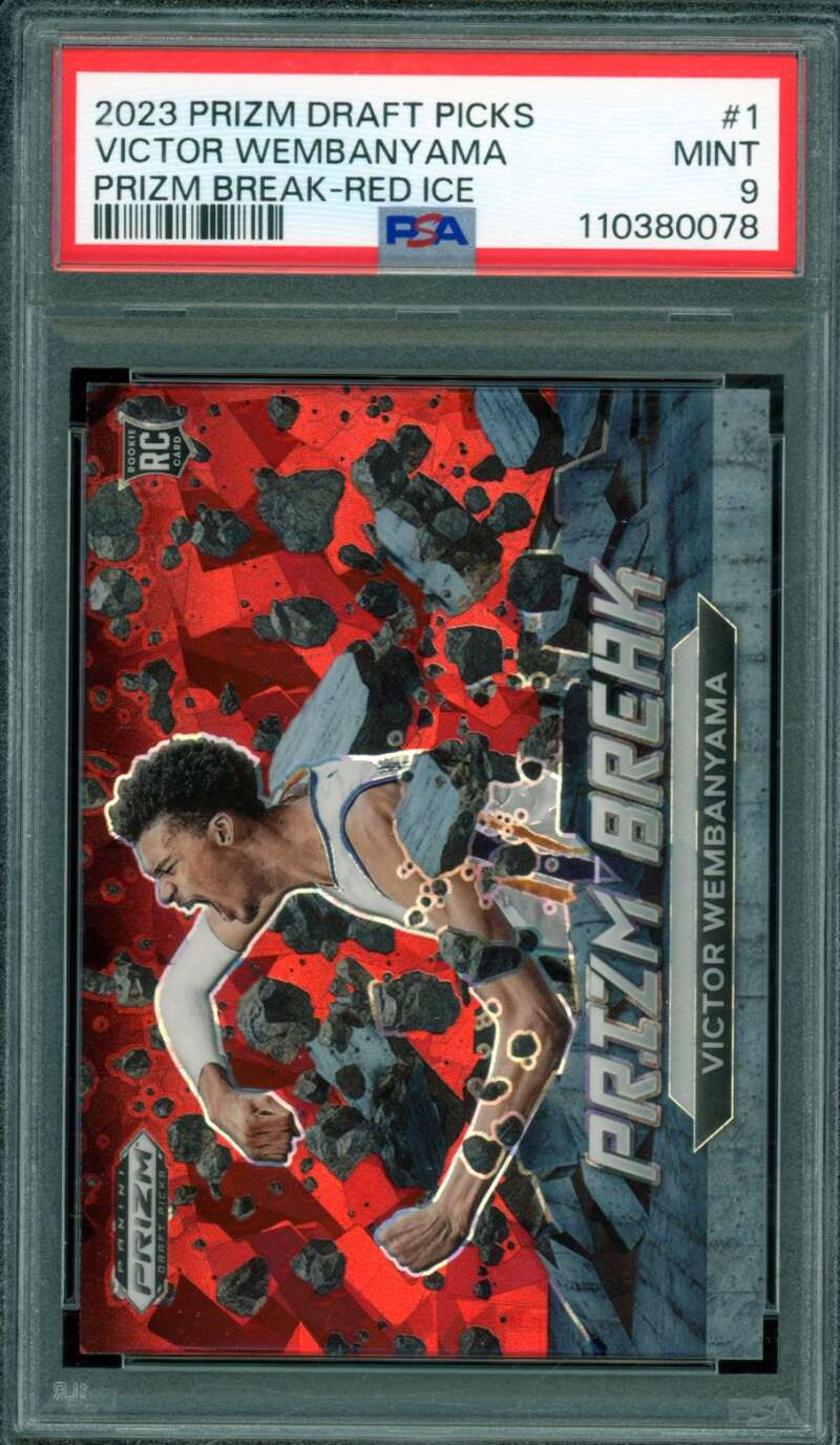 Victor Wembanyama Rookie 2023-24 Prizm Draft Picks Prizm Break Red Ice #1 PSA 9 Image 1