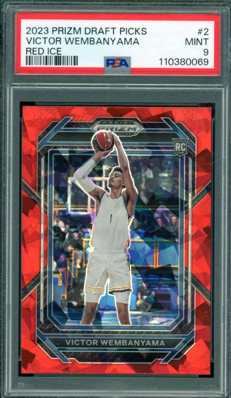 Victor Wembanyama Rookie Card 2023-24 Prizm Draft Picks Red Ice #2 PSA 9 Image 1