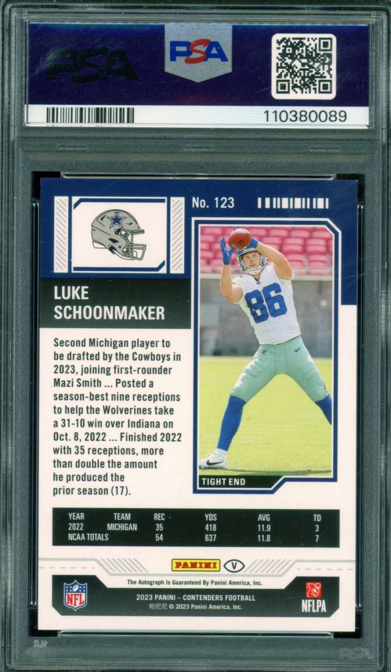 Luke Schoonmaker Rookie 2023 Contenders Variation Autograph (pop 8) #123 PSA 9 Image 2