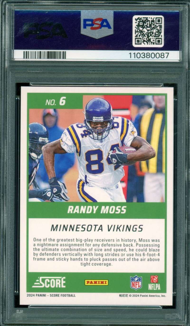Randy Moss Card 2024 Score First Ballot Artist's Proof (10/35) #6 PSA 10 Image 2