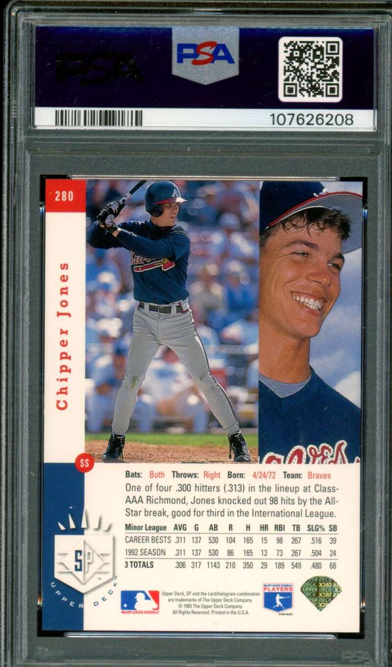 Chipper Jones Card 1993 Sp Foil #280 PSA 8 Image 2