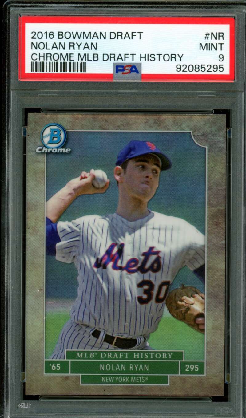 Nolan Ryan Card 2016 Bowman Draft Chrome Draft History #NR PSA 9 Image 1