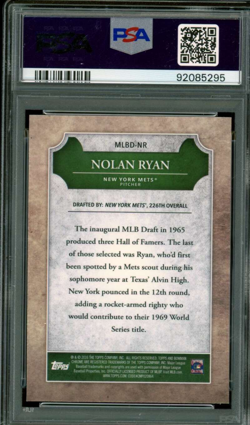 Nolan Ryan Card 2016 Bowman Draft Chrome Draft History #NR PSA 9 Image 2