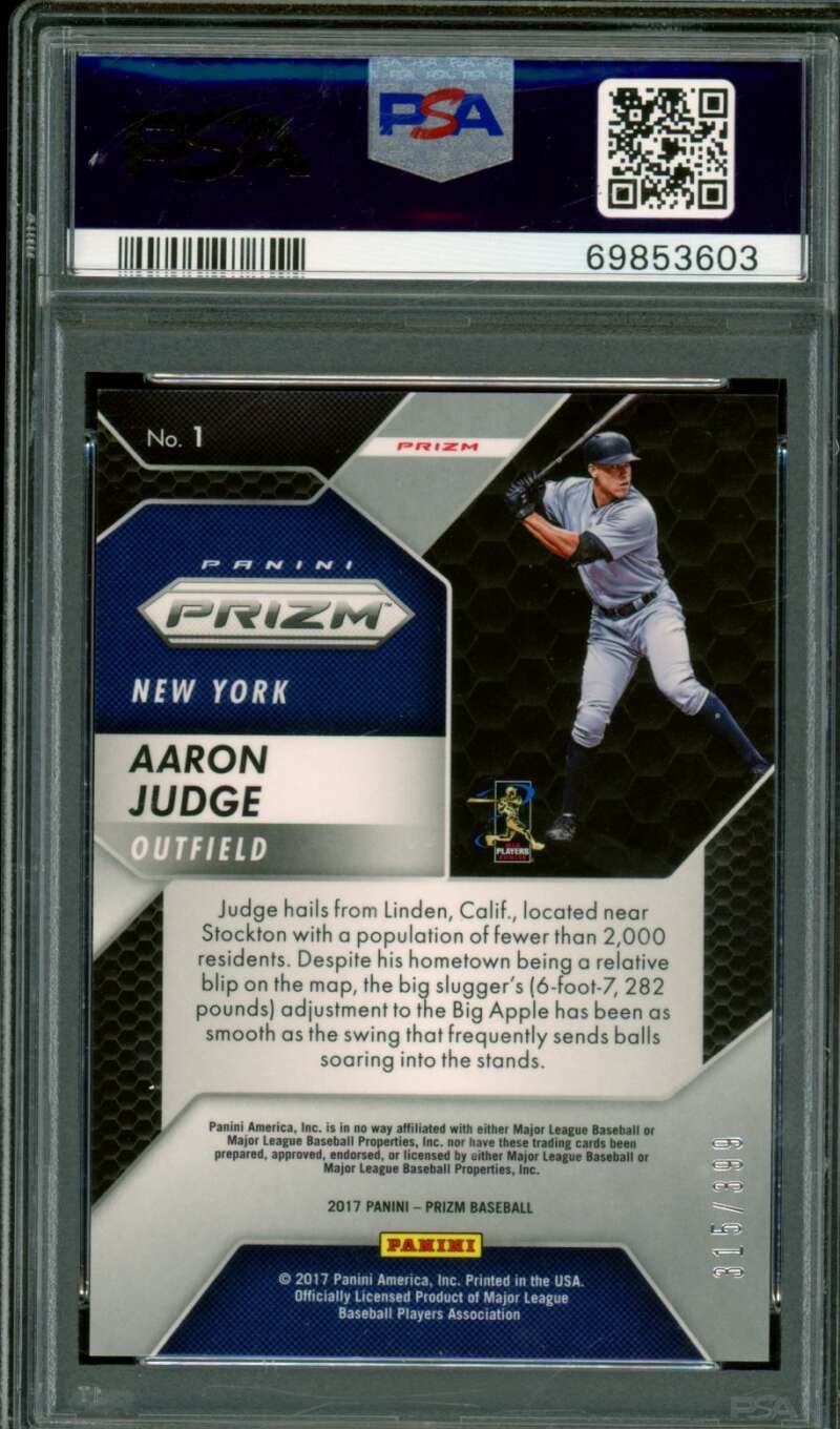 Aaron Judge Rookie Card 2017 Panini Chronicles Orange #1 PSA 9 Image 2