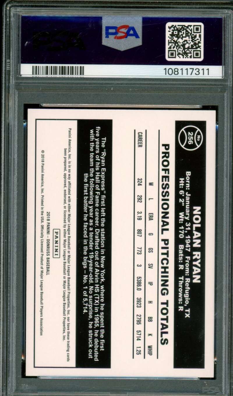 Nolan Ryan Card 2018 Panini Donruss #256 PSA 10 Image 2