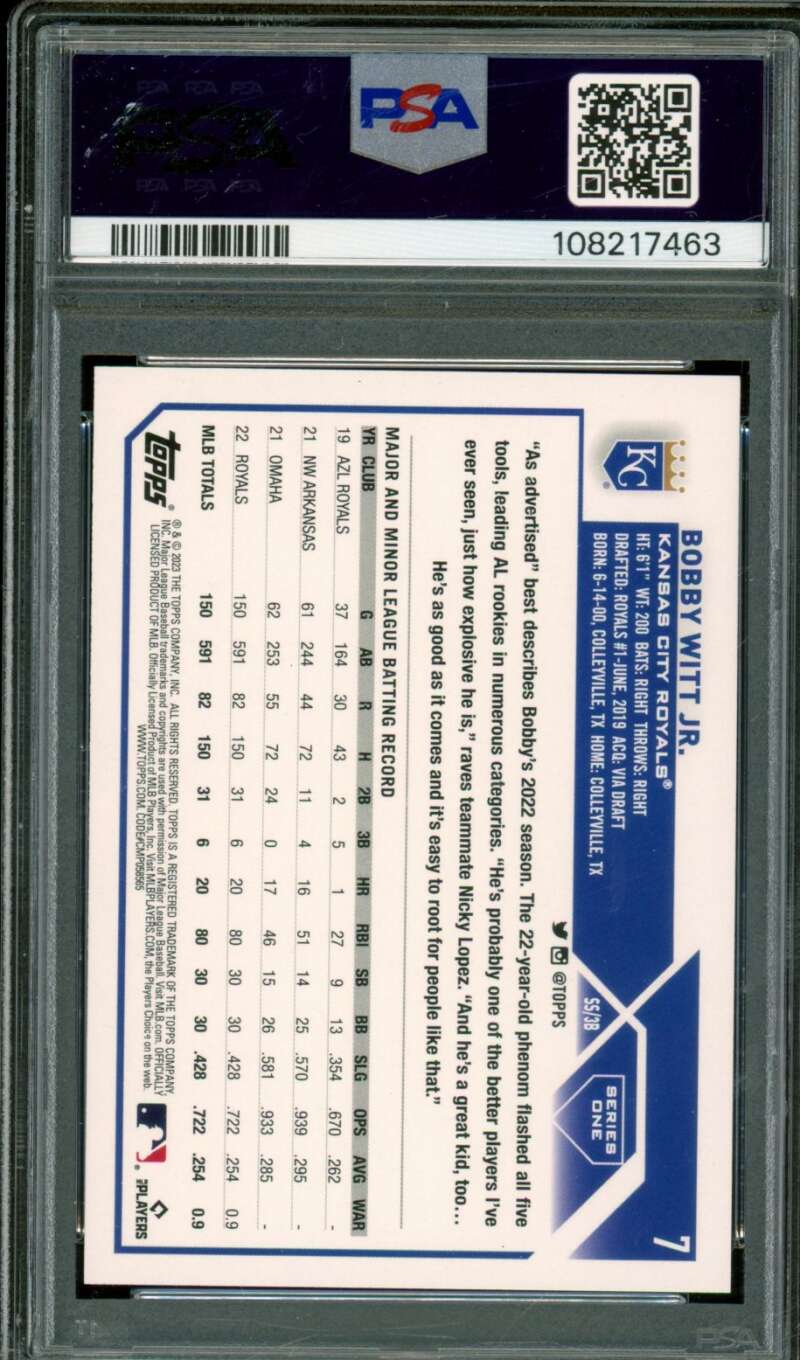 Bobby Witt Jr. Card 2023 Topps #7 PSA 10 Image 2