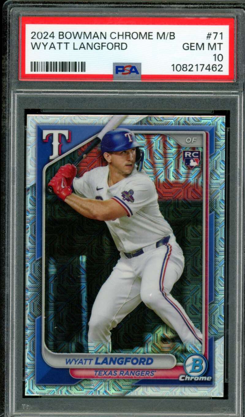 Wyatt Langford Rookie Card 2024 Bowman Chrome M/B #71 PSA 10 Image 1