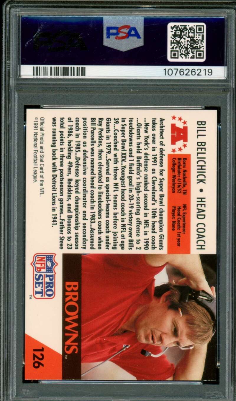 Bill Belichick Rookie Card 1991 Pro Set #126 PSA 9 Image 2