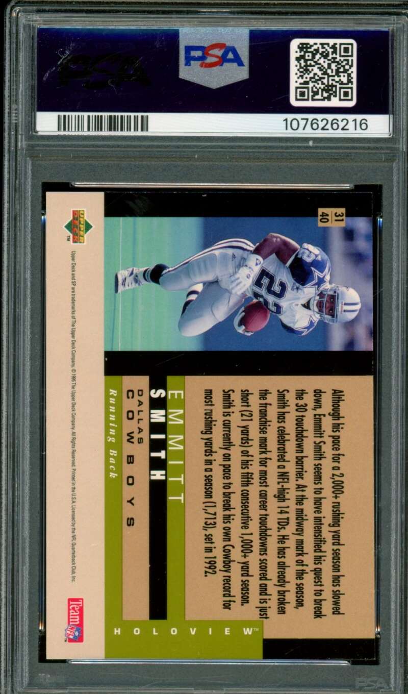 Emmitt Smith Card 1995 SP Holoviews #31 PSA 9 Image 2