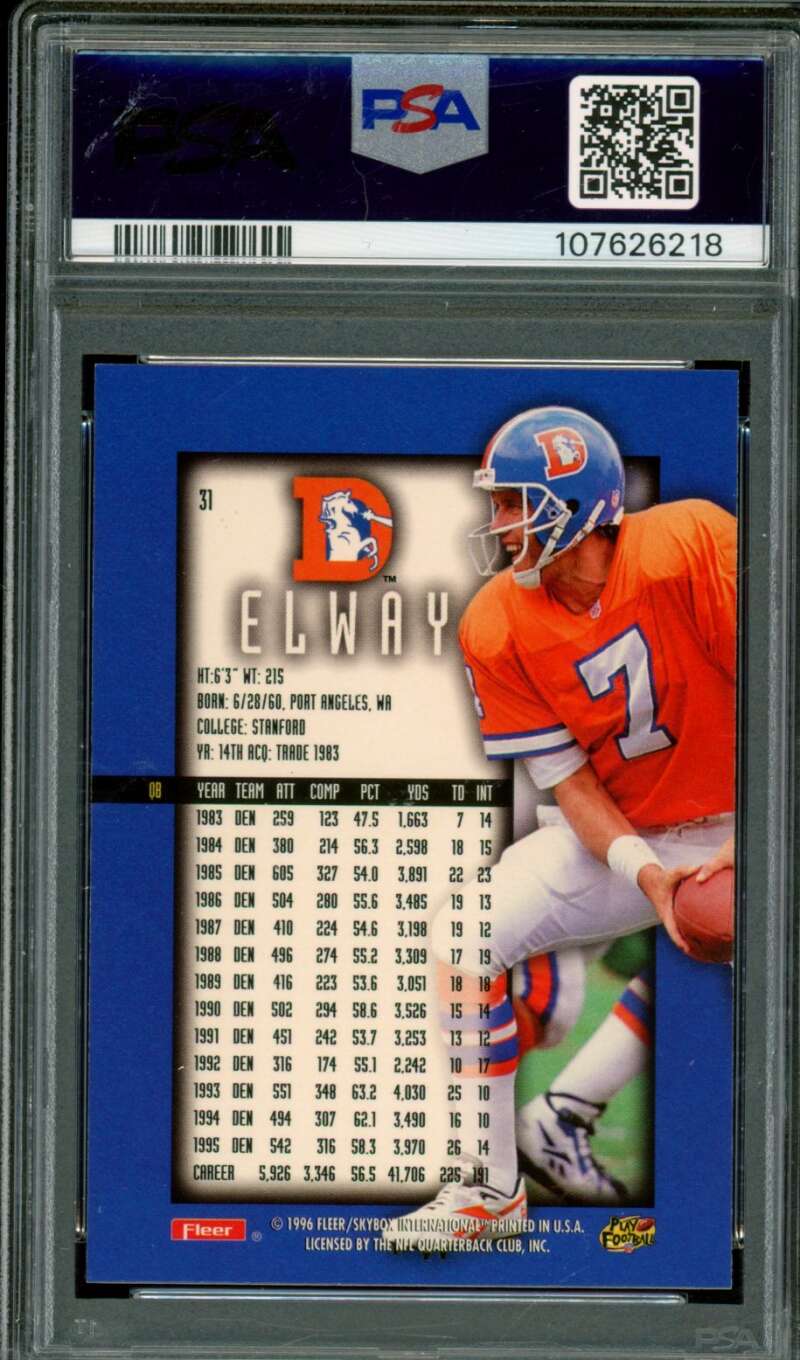 John Elway Card 1996 Ultra Sensations (pop 1) #31 PSA 9 Image 2