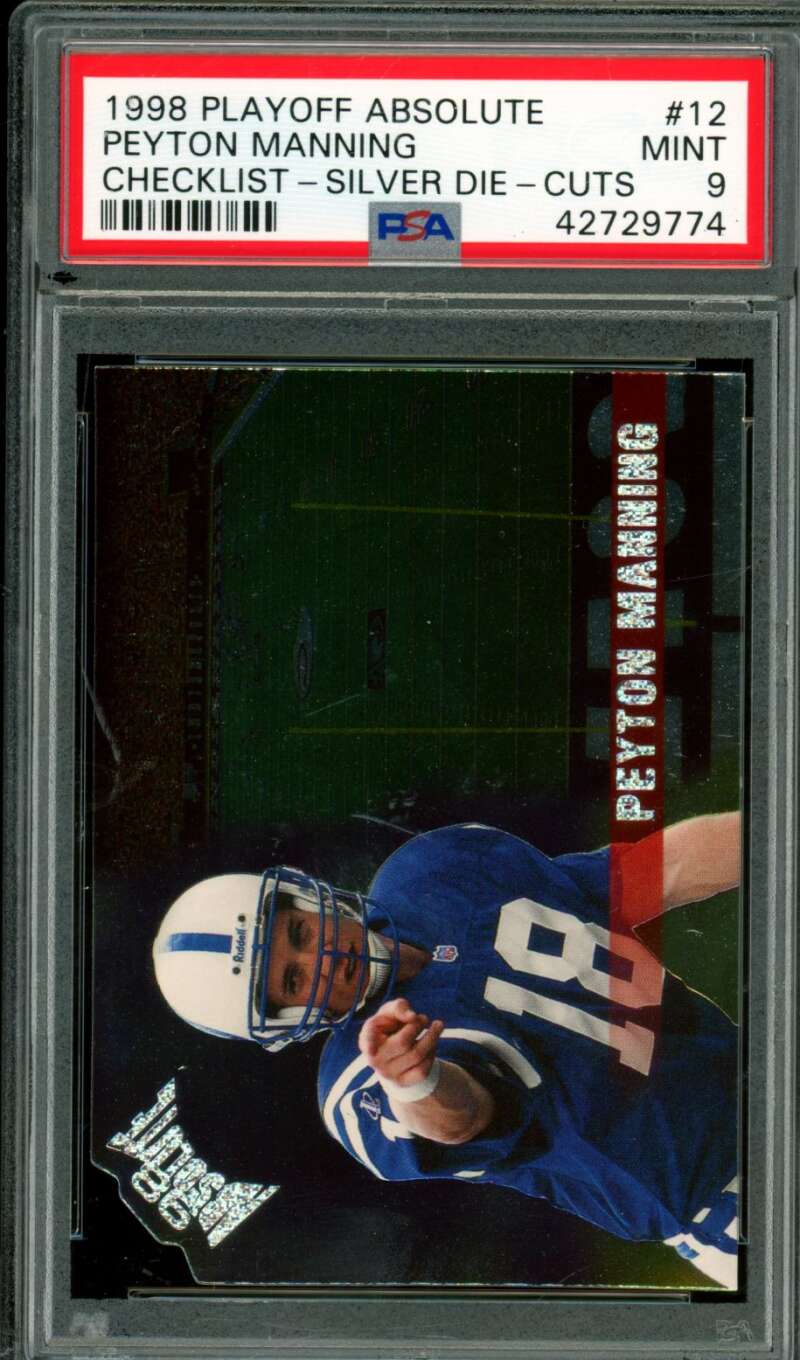 Peyton Manning Rookie Card 1998 Playoff Absolute Silver Die Cuts #12 PSA 9 Image 1
