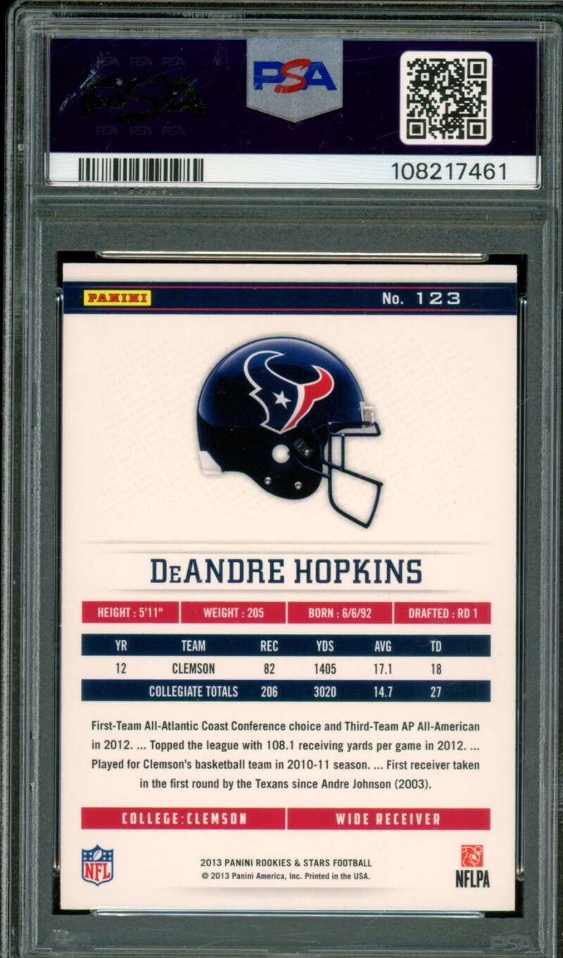 DeAndre Hopkins Rookie Card 2013 Panini RS Longevity Holofoil (pop 2) #123 PSA 9 Image 2