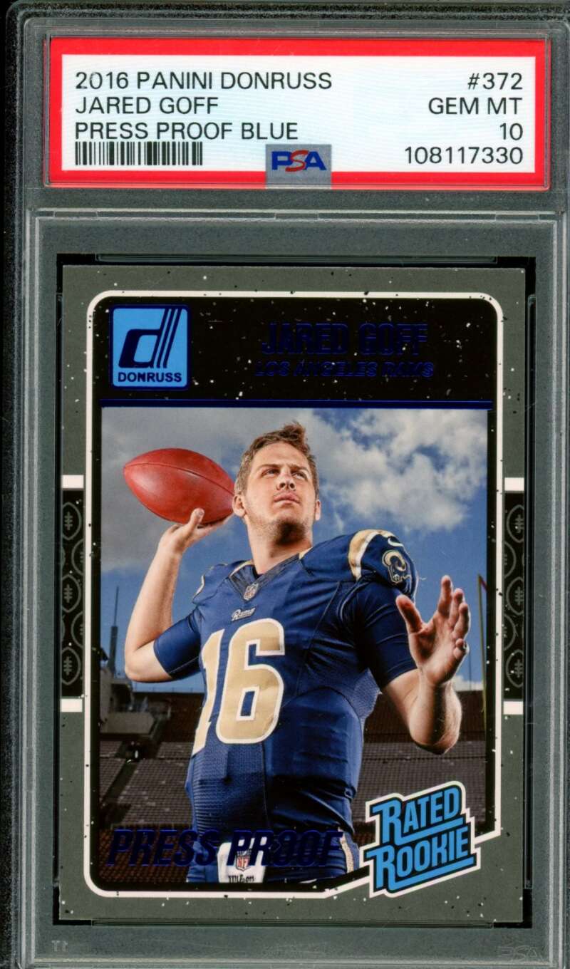 Jared Goff Rookie Card 2016 Donruss Press Proof Blue #372 PSA 10 Image 1
