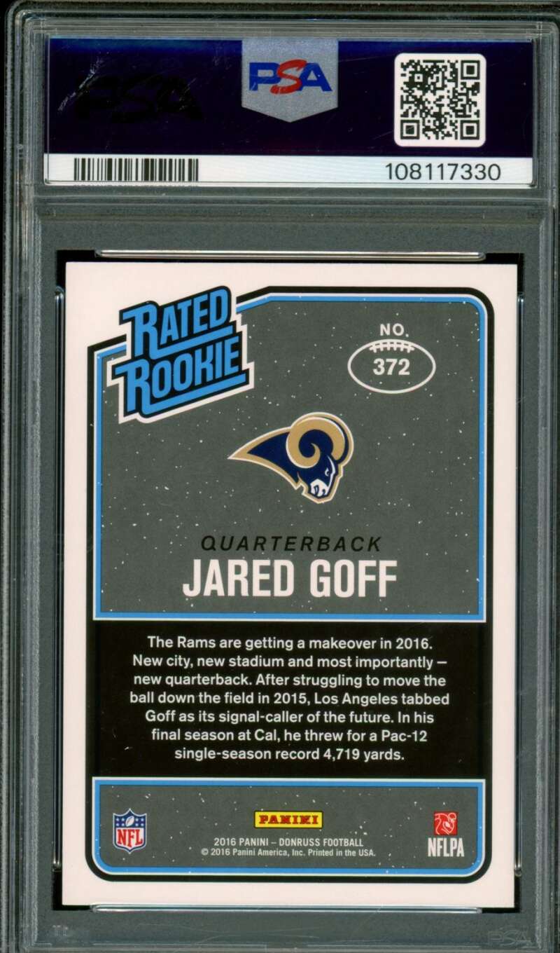 Jared Goff Rookie Card 2016 Donruss Press Proof Blue #372 PSA 10 Image 2