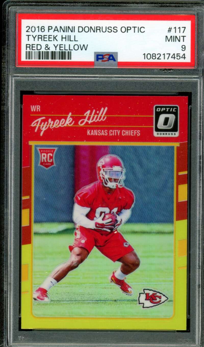 Tyreek Hill Rookie Card 2016 Panini Donruss Optic Red Yellow #117 PSA 9 Image 1